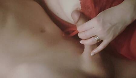 I invited my young neighbor to masturbate and he ejaculated on my natural tits