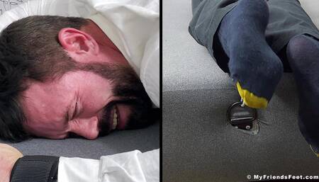 Tattooed hunk Joey cannot escape getting his size 12 feet tickled