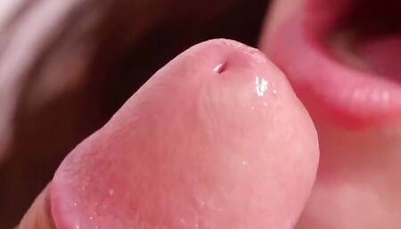 Foreskin play, close up gentle sucking, oral creampie