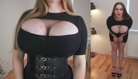 Huge Tits Date Night Fantasy: Posing and Teasing in Little Black Dress