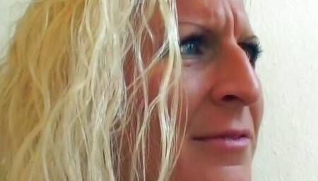 German lady with blonde hair trying out cum from a BBC