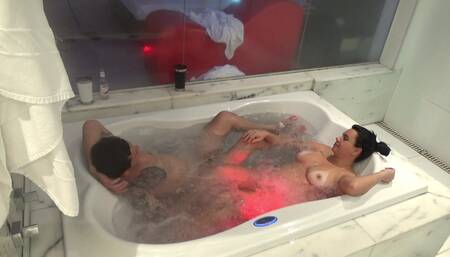 Couple Relaxes in the Hot Tub After Intense Sex in All the Holes of the Mature MILF