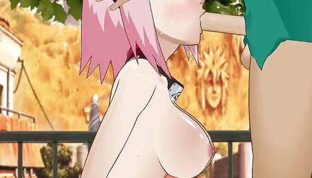 Sakura Deepthroating Huge Cock Balls Deep During a Quick Sloppy Blowjob Before a Mission