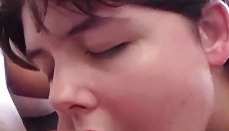 Sweet horny chunky slut gets face full of cum