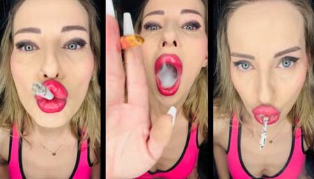 Smoking a long marlboro hard and wet