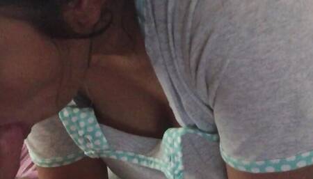 Asian Maid sucking white boss dick until Cum in mouth