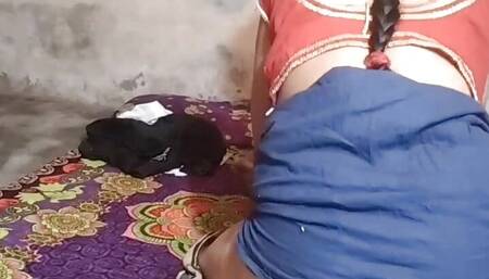 Desi Chandni is her husband in green sari and red bra