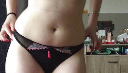 Sexy skinny slut playing with my cock shows her perfect ass and tight pussy