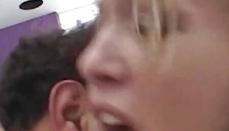 Blondie Alison Is Very Motivated to Take Three Dicks and Eat Cum From the Floor