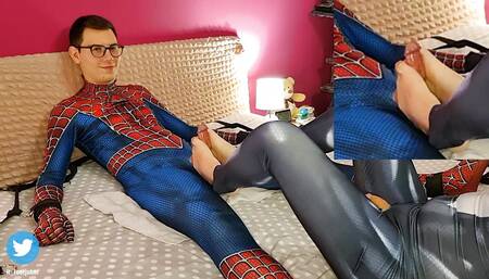Tied Spiderman Gets Footjob From Venom