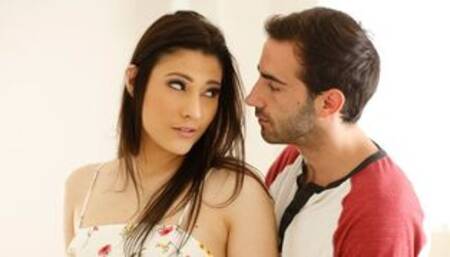 Slender brunette Amina Fara feels a big dick in her little tight hole