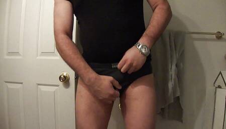 Hands free ejaculation in black boxers