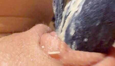 Very dirty creamy smelly panties close up! Girl rubs clit through panty