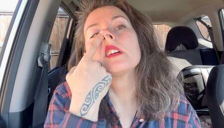 cleaning nose in the car mov