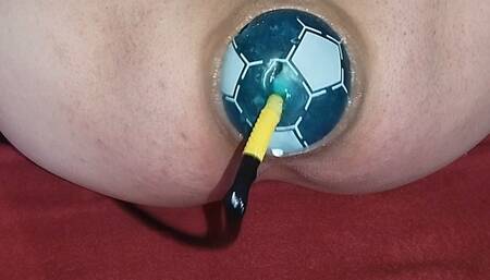 A 6-inch-diameter soccer ball is flying out of my asshole cunt.