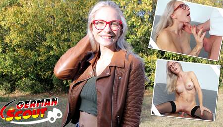 GERMAN SCOUT - Fit blonde Glasses Girl Vivi Vallentine Pickup and talk to Casting Fuck