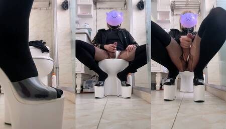Blond crossdresser hellpunk_meow Masturbating in black stockings and high heels 2022-2