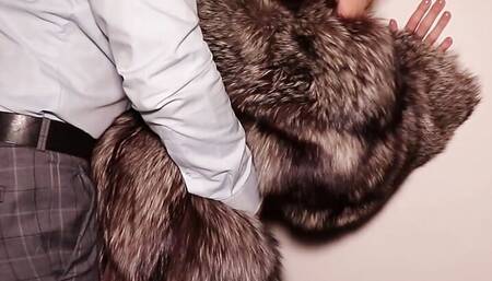 Homemade passionate sex in sexy black lingerie and fur coat