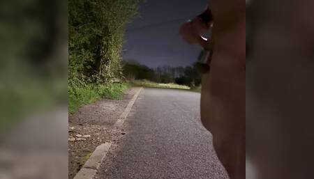 Horny trucker wanks naked in public on way home
