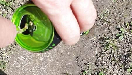 Drinking warm used energy drink, own piss