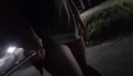Masturbating outdoors wearing a sexy thong