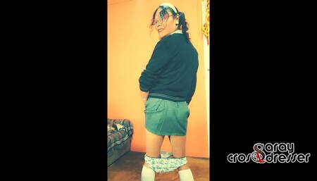Mexican transvestite schoolgirl in very flirty high school uniform