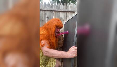 Sissy outdoor skull fucking a dildo