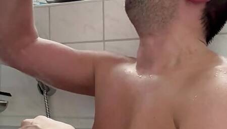 Dildo deep throat in the bathtub
