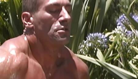 Brunette babe strips off her bikini and gets penetrated in the pool