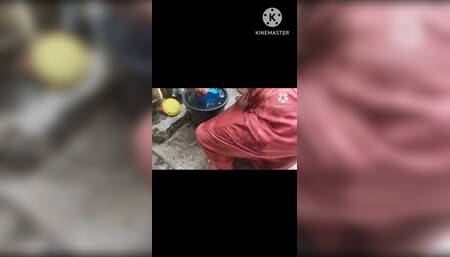 Beautiful Woman Washing Outside