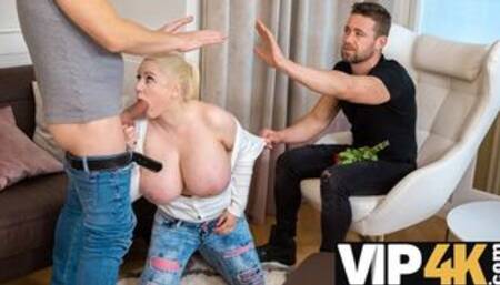 MILF with big knockers fools around with unknown man for hubby