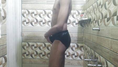 Perfect bodied twink in underwear bathing