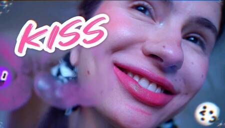 Naughty pink lipstick kiss + Spit Fetish Kissing