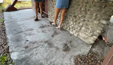 Ely and Anie have fun in the broken Fiat 147