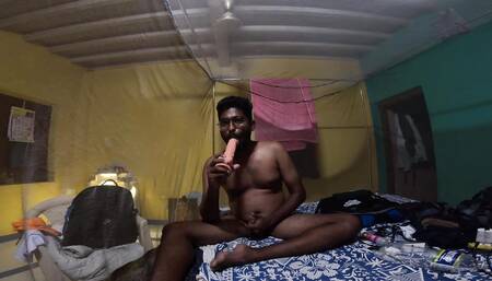 boy ride dildo and drink own piss