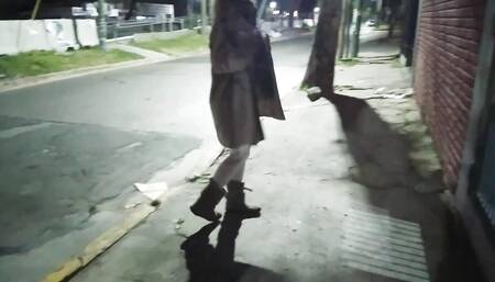 Sex on the Street Showing off Woman in the City with Transparent Lingerie