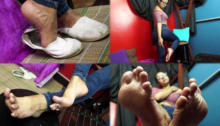 Relaxing barefoot time at office with Xiomara