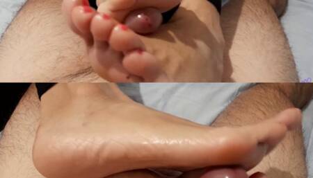 Pink toenails stress relief footjob in 2 positions