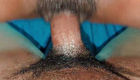 African babe has hairy pussy mounted on my big cock to fuck.