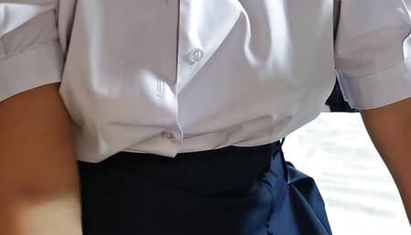 POV Fuck Thai student 18 years old  dress fuck with teacher cum on her skirt