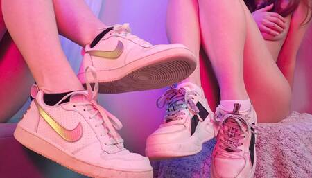 Taking of our sneakers and showing you our feet