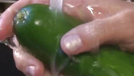 A Desperate Housewife Uses Cucumber and Carrot as a Substitute for a Big Hard Cock