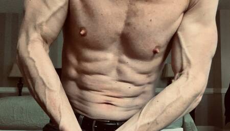 Hotel room muscle flexing, ab punching, and nipple play HD