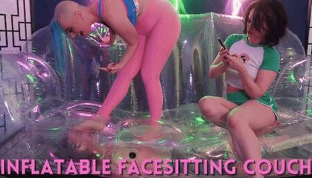 2 Hot Girls play with a slave in the INFLATABLE Facesitting Couch!!