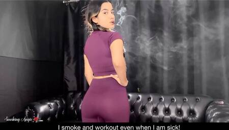 I smoke and workout even when I am sick! Watch me smoke a black menthol cigarette after gym in my new workout outfit