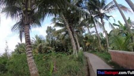 Big ass Thai amateur GF makes a homemade sex video in a garden