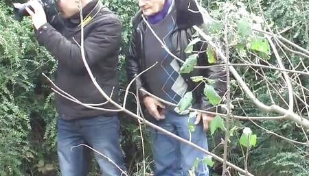 Young Chubby Redhead Slut Gets Her Ass Nailed and Her Breast Cum Covered in Her 1st Gangbang Outdoor with Old Man