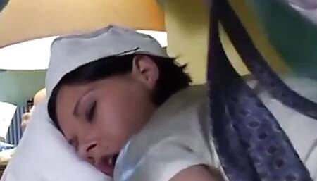 Gorgeous young brunette babe hard anal fucked and jizzed on her huge boobs