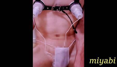 Japanese  boy nipple masturbation with nippledome and penis was erected