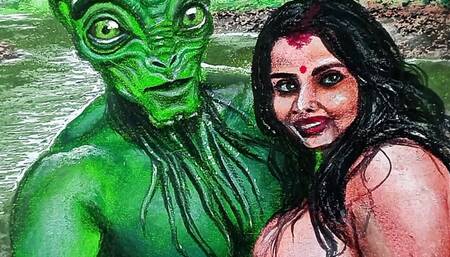 Erotic Art Or Drawing Of Sexy Indian Desi Bhabhi in Love With an Extraterrestrial Alien